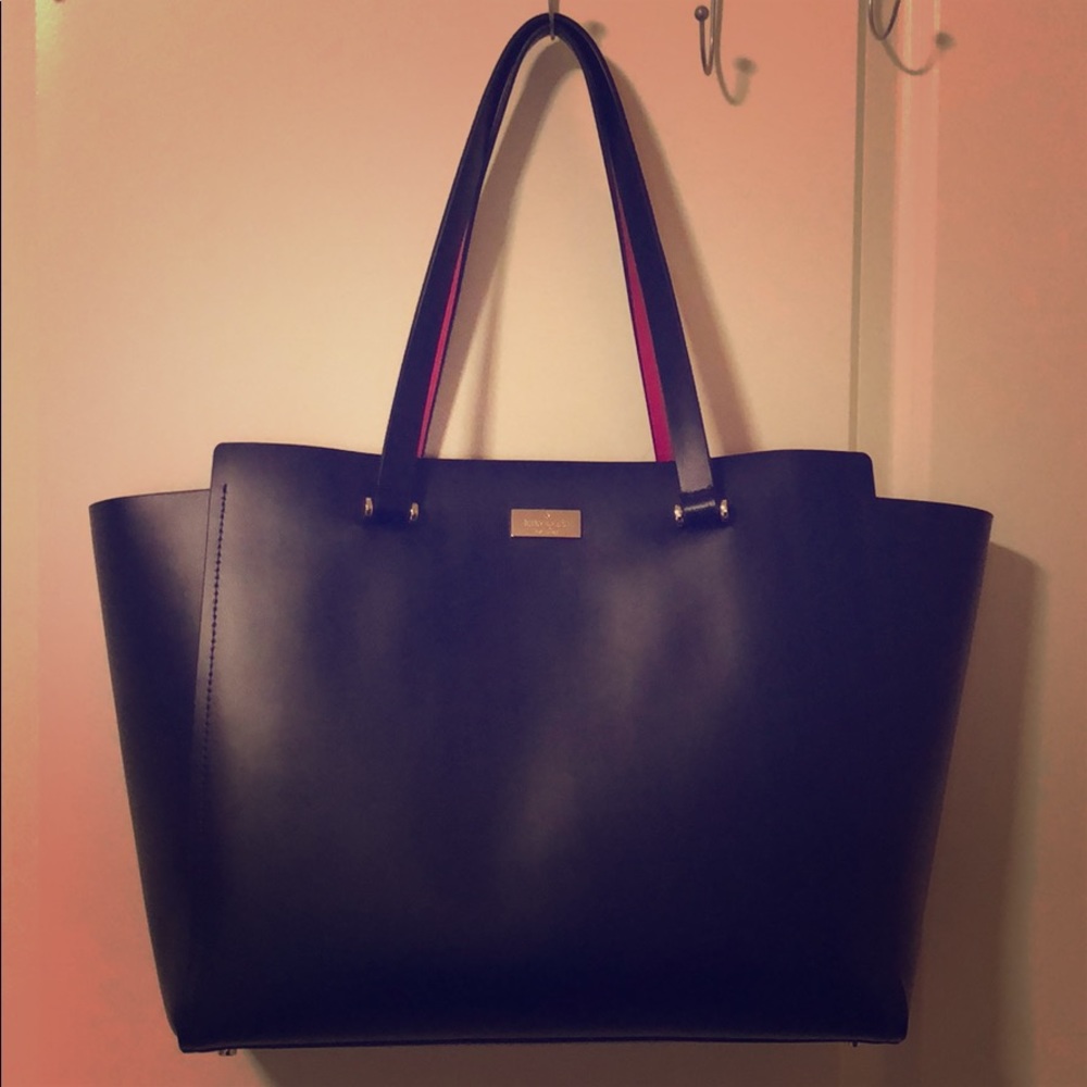 Kate spade black large tote with pink trim NWT